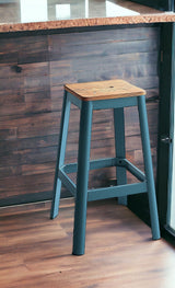 30" Wood Brown And Green Solid Wood And Metal Counter Height Bar Chair - Homeroots - Flyclothing LLC