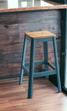 30" Wood Brown And Green Solid Wood And Metal Counter Height Bar Chair - Homeroots