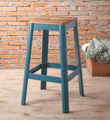 30" Wood Brown And Green Solid Wood And Metal Counter Height Bar Chair - Homeroots - Flyclothing LLC