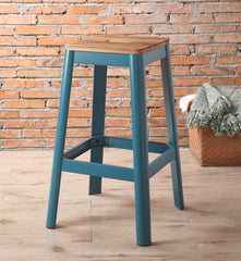 30" Wood Brown And Green Solid Wood And Metal Counter Height Bar Chair - Homeroots