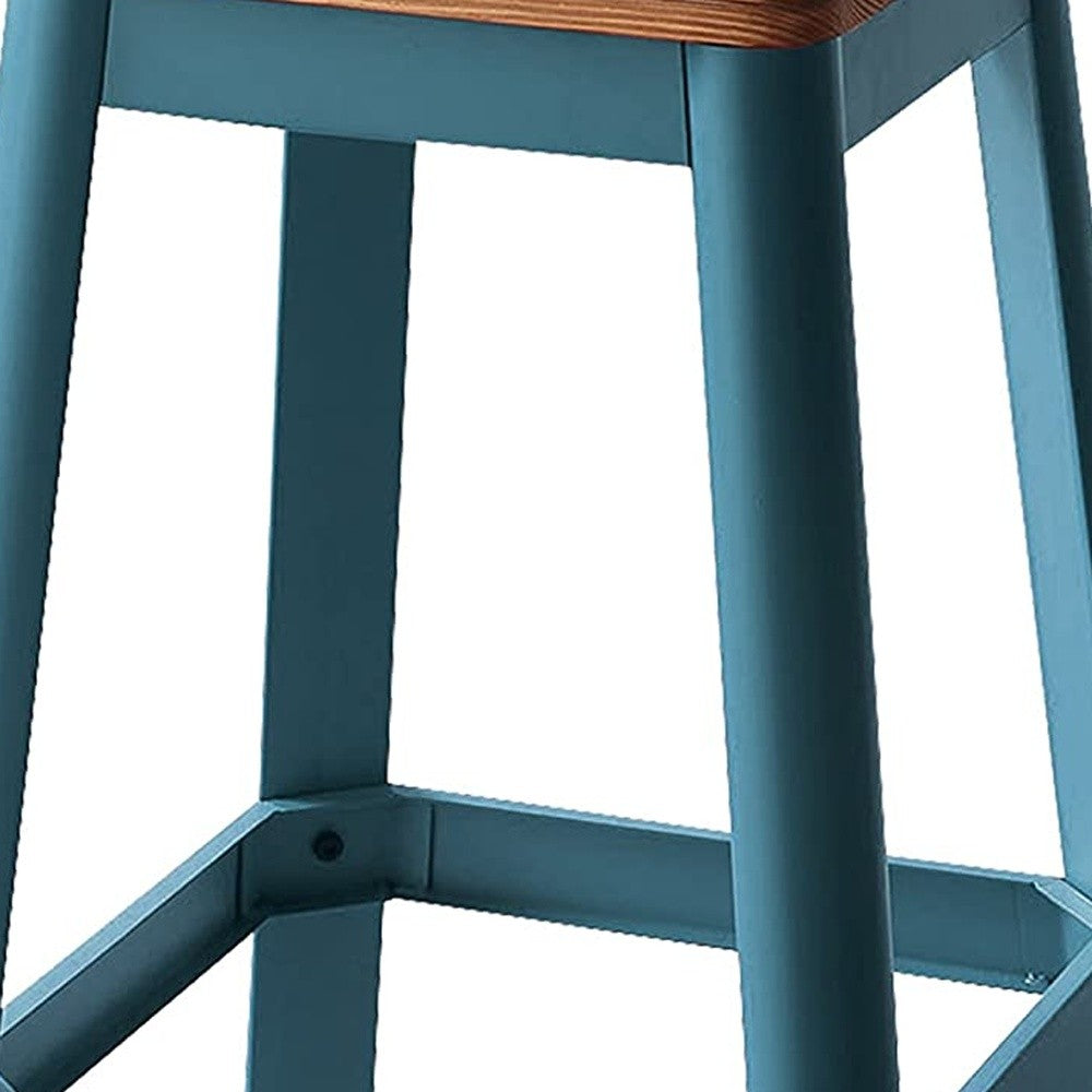 30" Wood Brown And Green Solid Wood And Metal Counter Height Bar Chair - Homeroots - Flyclothing LLC