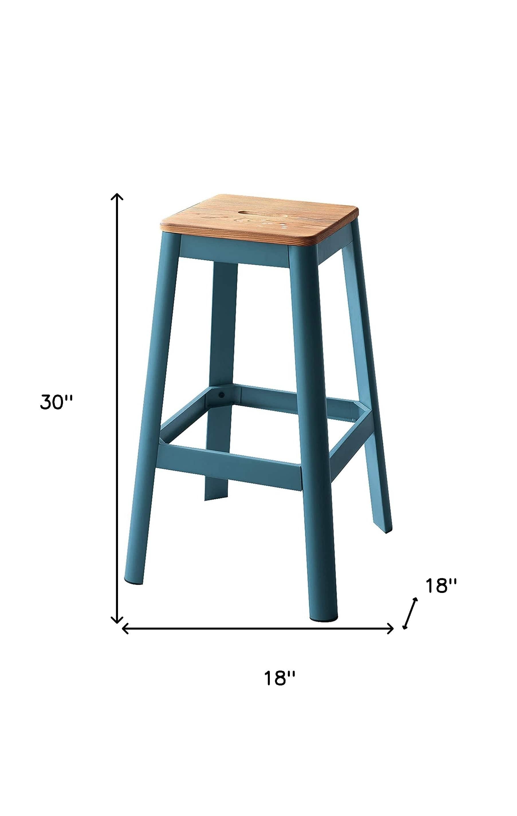 30" Wood Brown And Green Solid Wood And Metal Counter Height Bar Chair - Homeroots