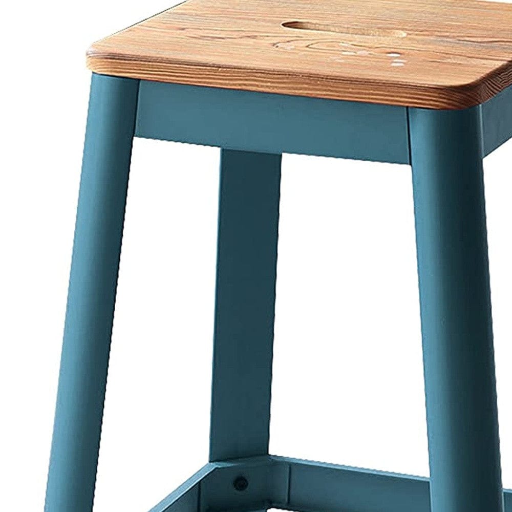 30" Wood Brown And Green Solid Wood And Metal Counter Height Bar Chair - Homeroots