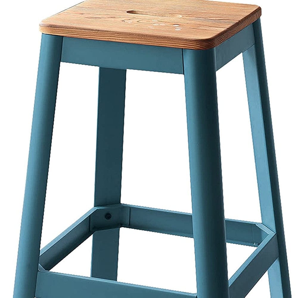 30" Wood Brown And Green Solid Wood And Metal Counter Height Bar Chair - Homeroots