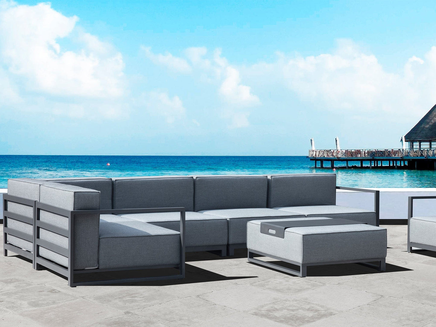 40" Gray Linen Cocktail Ottoman - Homeroots - Flyclothing LLC
