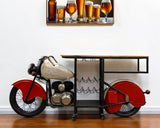 Red and Black Metal And Wood Rolling Glider Bike Bar Cart With Wine Storage - Homeroots