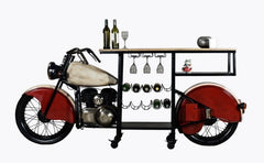 Red and Black Metal And Wood Rolling Glider Bike Bar Cart With Wine Storage - Homeroots