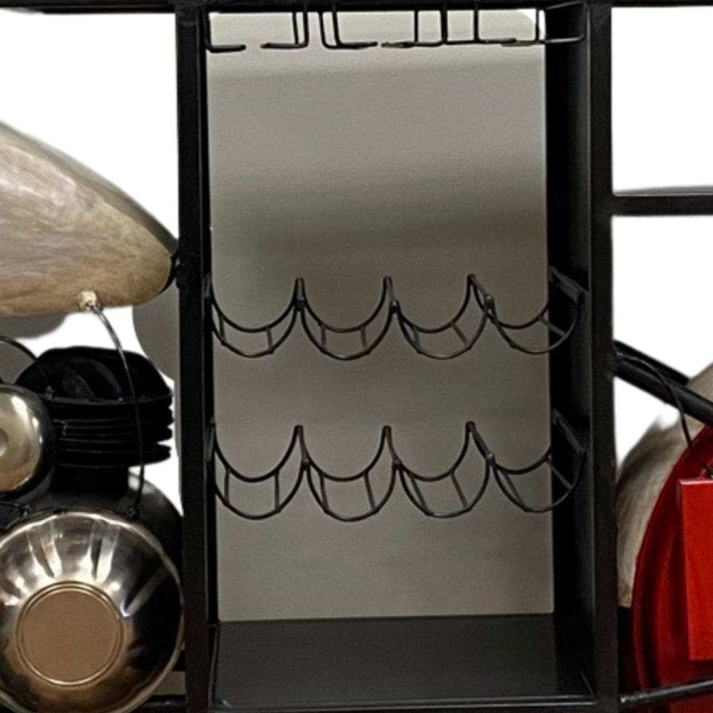 Red and Black Metal And Wood Rolling Glider Bike Bar Cart With Wine Storage - Homeroots - Flyclothing LLC