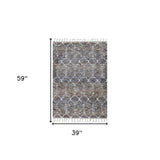 3' X 5' Brown White and Gray Geometric Area Rug With Fringe - Homeroots