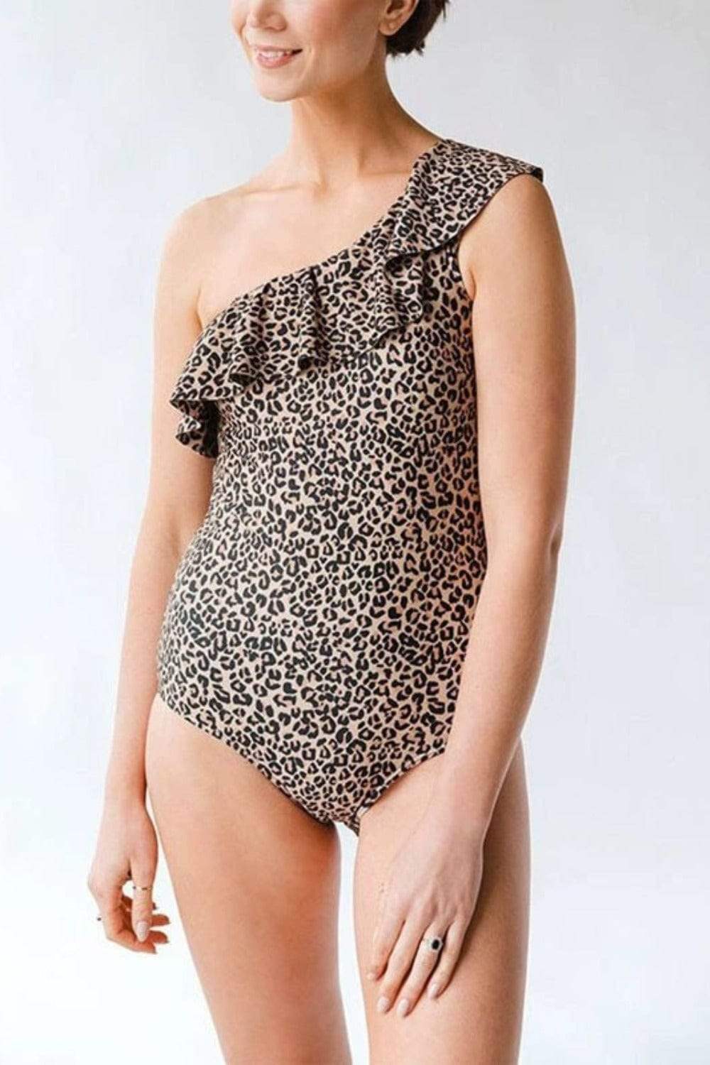 Full Size Ruffled Leopard Single Shoulder One-Piece Swimwear - Trendsi - Flyclothing LLC