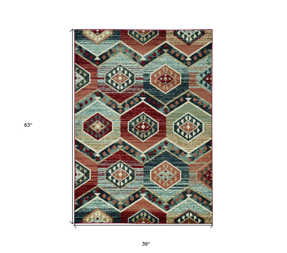 3' X 5' Red Machine Woven Honeycomb Lodge Indoor Area Rug - Homeroots - Flyclothing LLC