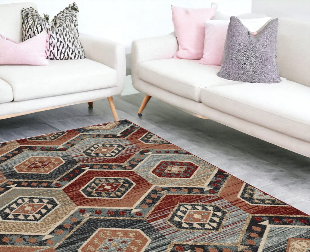 8' X 10' Red Machine Woven Honeycomb Lodge Indoor Area Rug - Homeroots