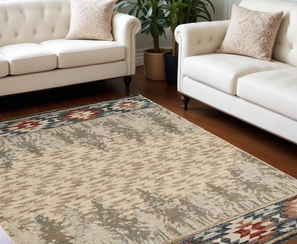 9' X 12' Ivory Beige and Gray Woodland Lodge Area Rug - Homeroots