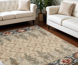 9' X 12' Ivory Beige and Gray Woodland Lodge Area Rug - Homeroots