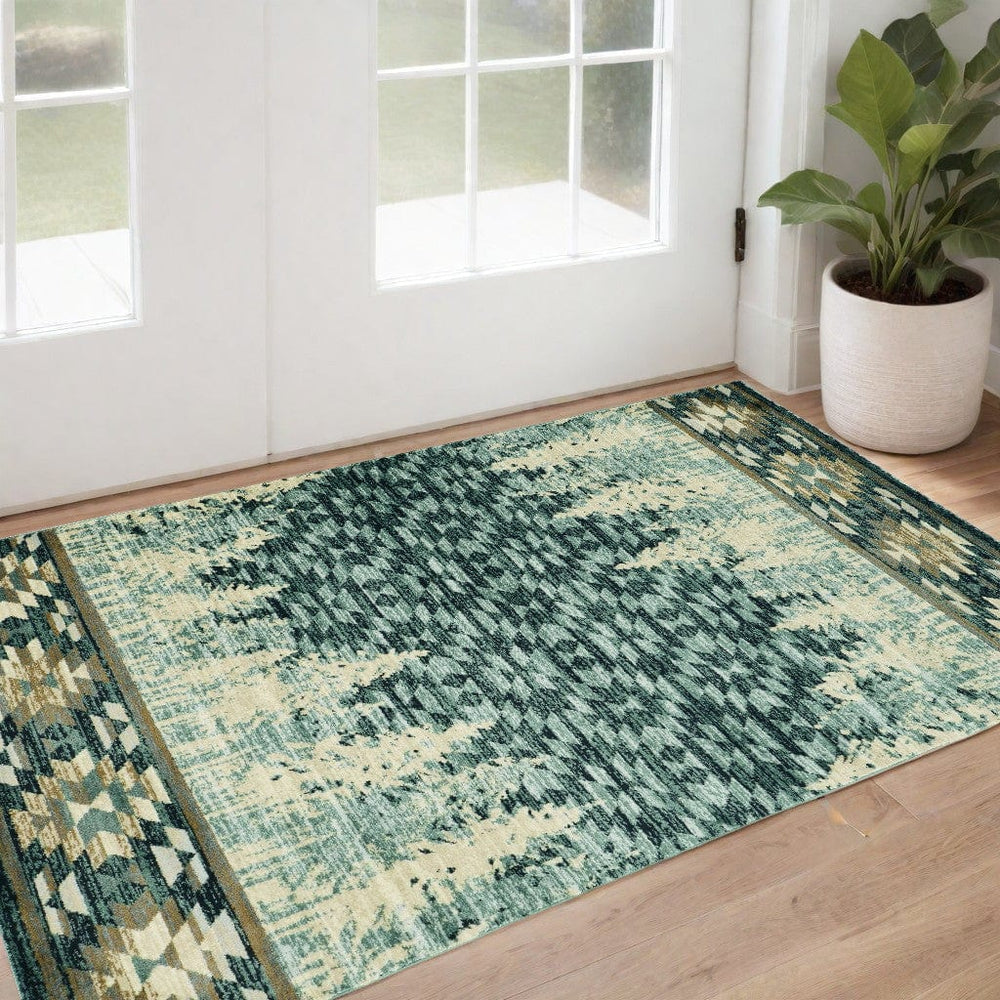 3' X 5' Slate Blue Southwestern Area Rug - Homeroots