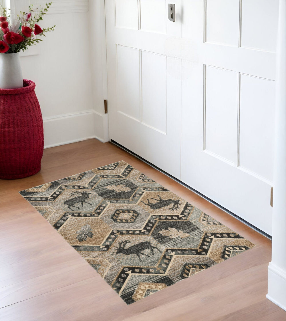 3' X 5' Beige and Ivory Woodland Lodge Area Rug - Homeroots