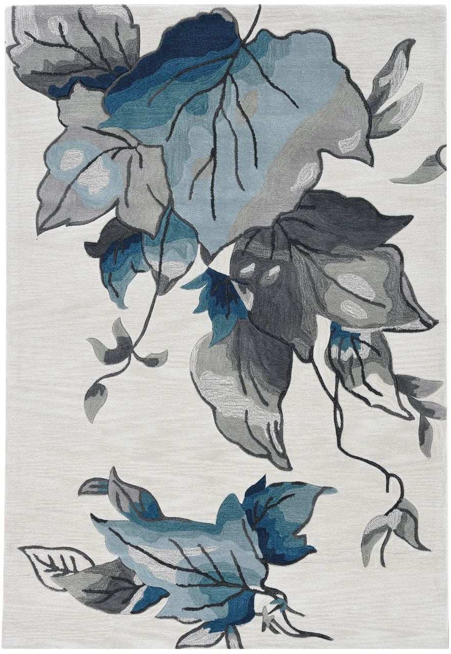 3' X 5' Ivory Blue Oversized Leaves Area Rug - Homeroots - Flyclothing LLC