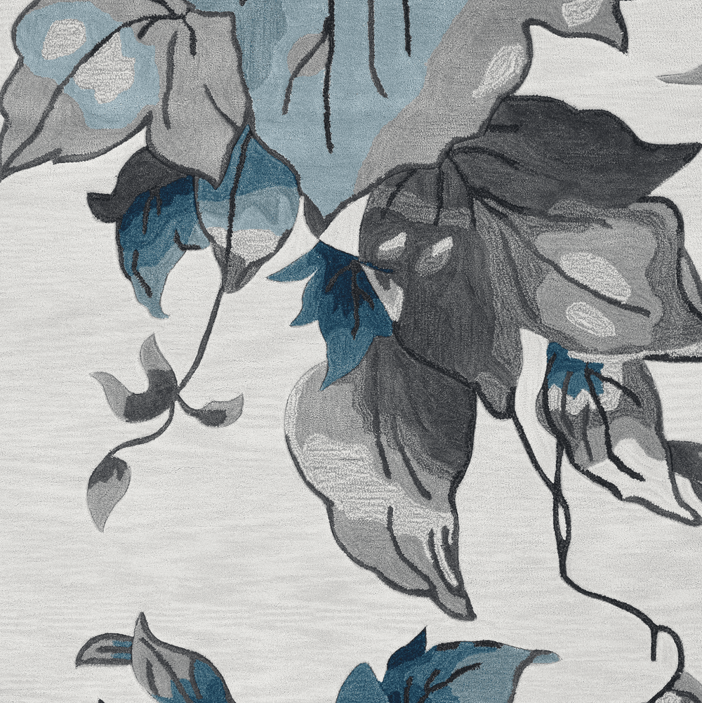 3' X 5' Ivory Blue Oversized Leaves Area Rug - Homeroots - Flyclothing LLC