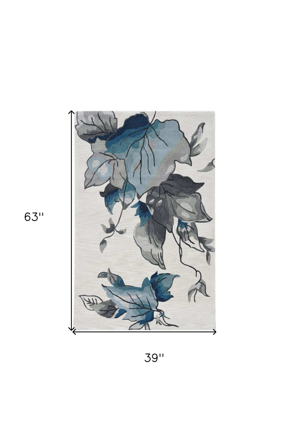 3' X 5' Ivory Blue Oversized Leaves Area Rug - Homeroots - Flyclothing LLC