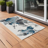 3' X 5' Ivory Blue Oversized Leaves Area Rug - Homeroots