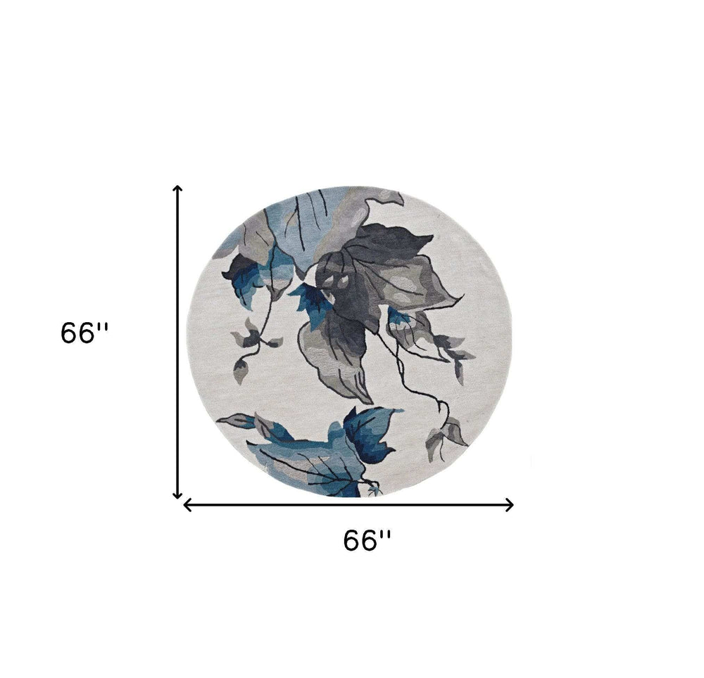 6' X 6' Ivory and Blue Floral Hand Tufted Area Rug - Homeroots - Flyclothing LLC