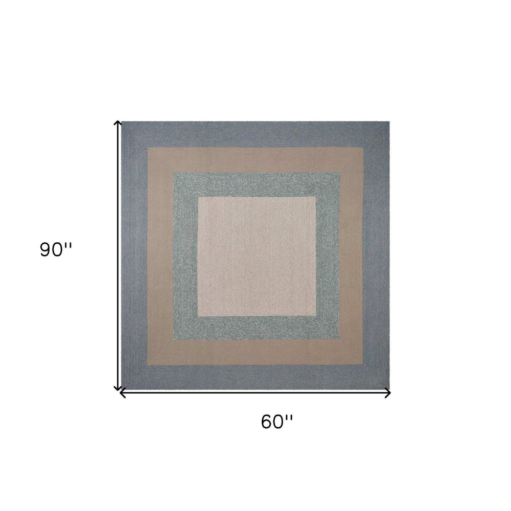 5' X 8' Tan Ivory and Blue Geometric Hand Tufted Area Rug - Homeroots - Flyclothing LLC