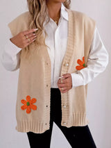 Flower V-Neck Sleeveless Cardigan - Trendsi - Flyclothing LLC