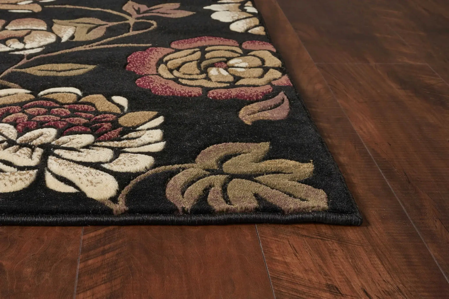 5' X 8' Black and Tan Floral Area Rug - Homeroots - Flyclothing LLC
