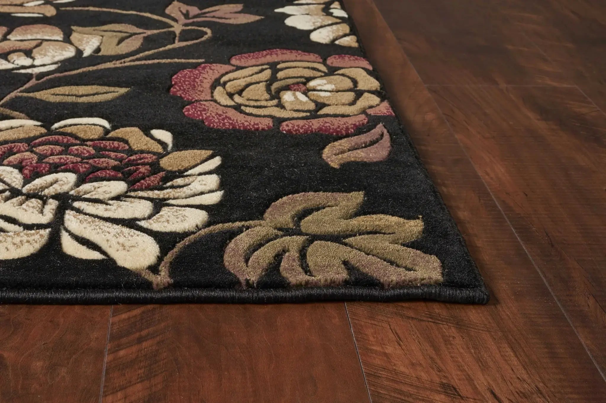 5' X 8' Black and Tan Floral Area Rug - Homeroots - Flyclothing LLC