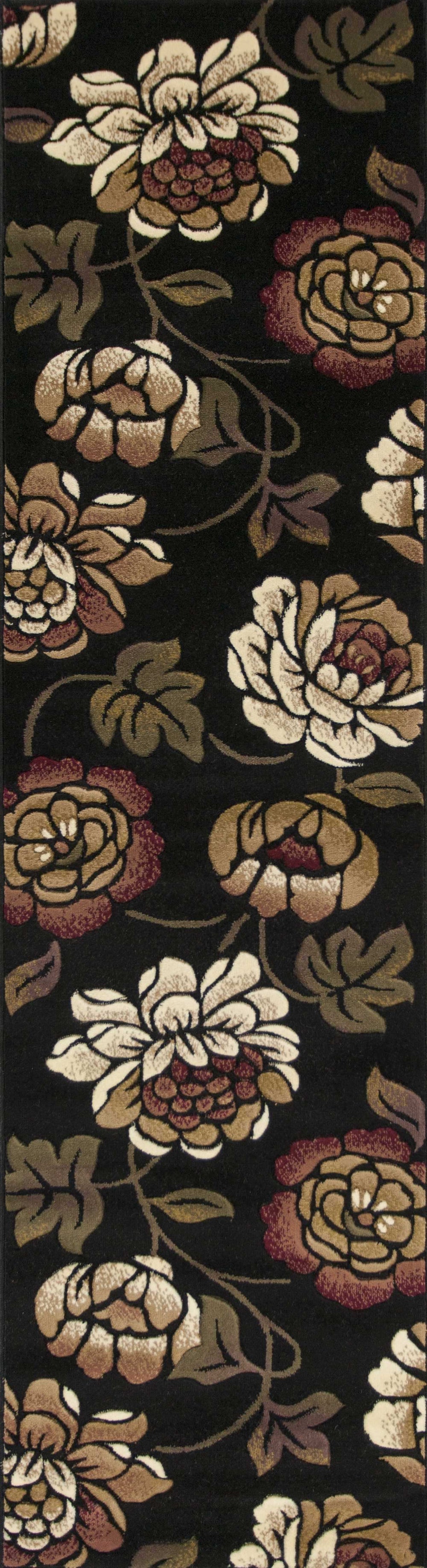 5' X 8' Black and Tan Floral Area Rug - Homeroots - Flyclothing LLC