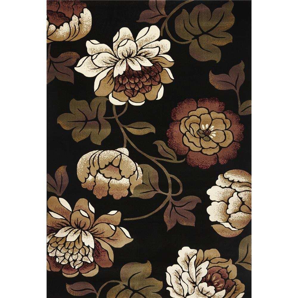 5' X 8' Black and Tan Floral Area Rug - Homeroots - Flyclothing LLC