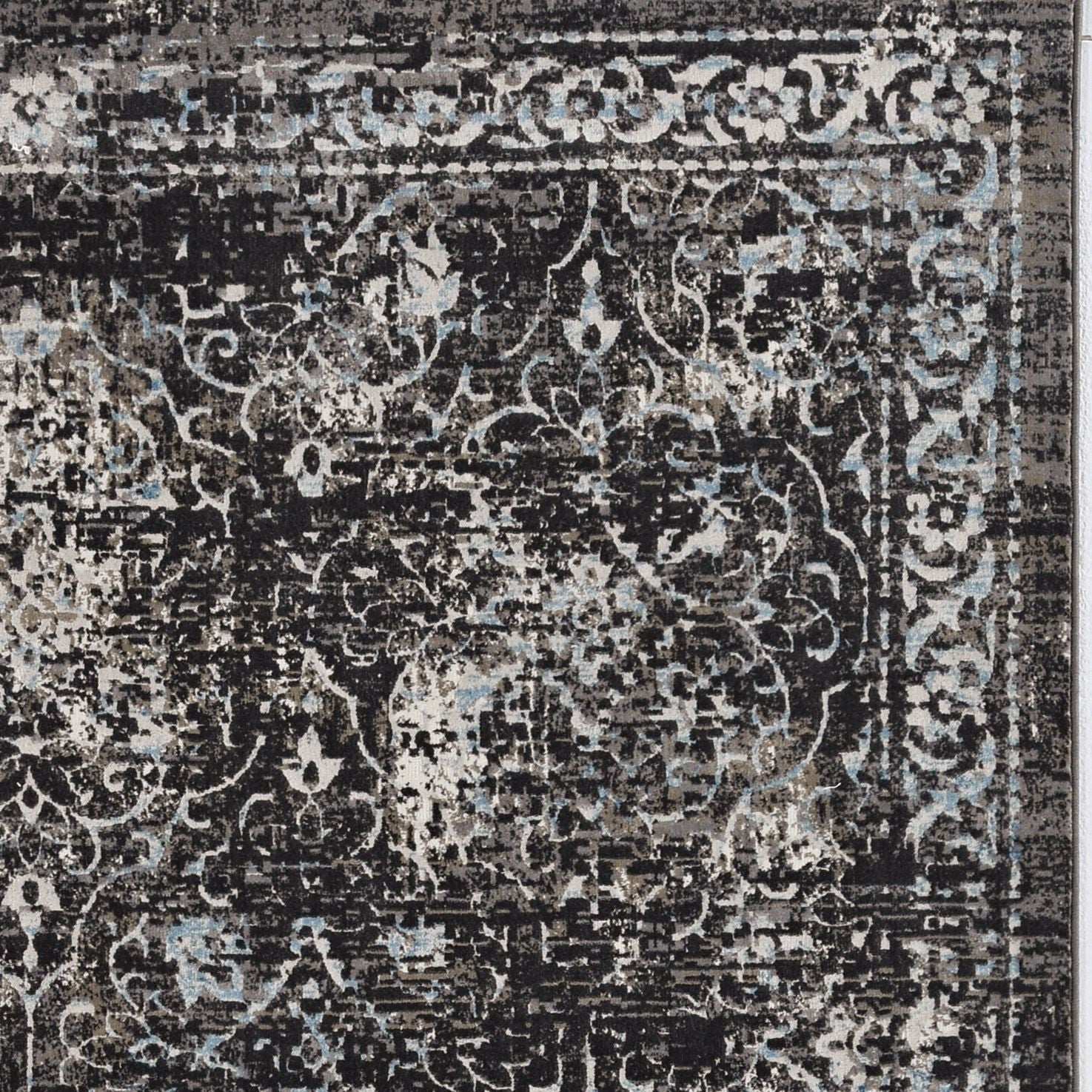 10' X 13' Black Damask Area Rug - Homeroots - Flyclothing LLC
