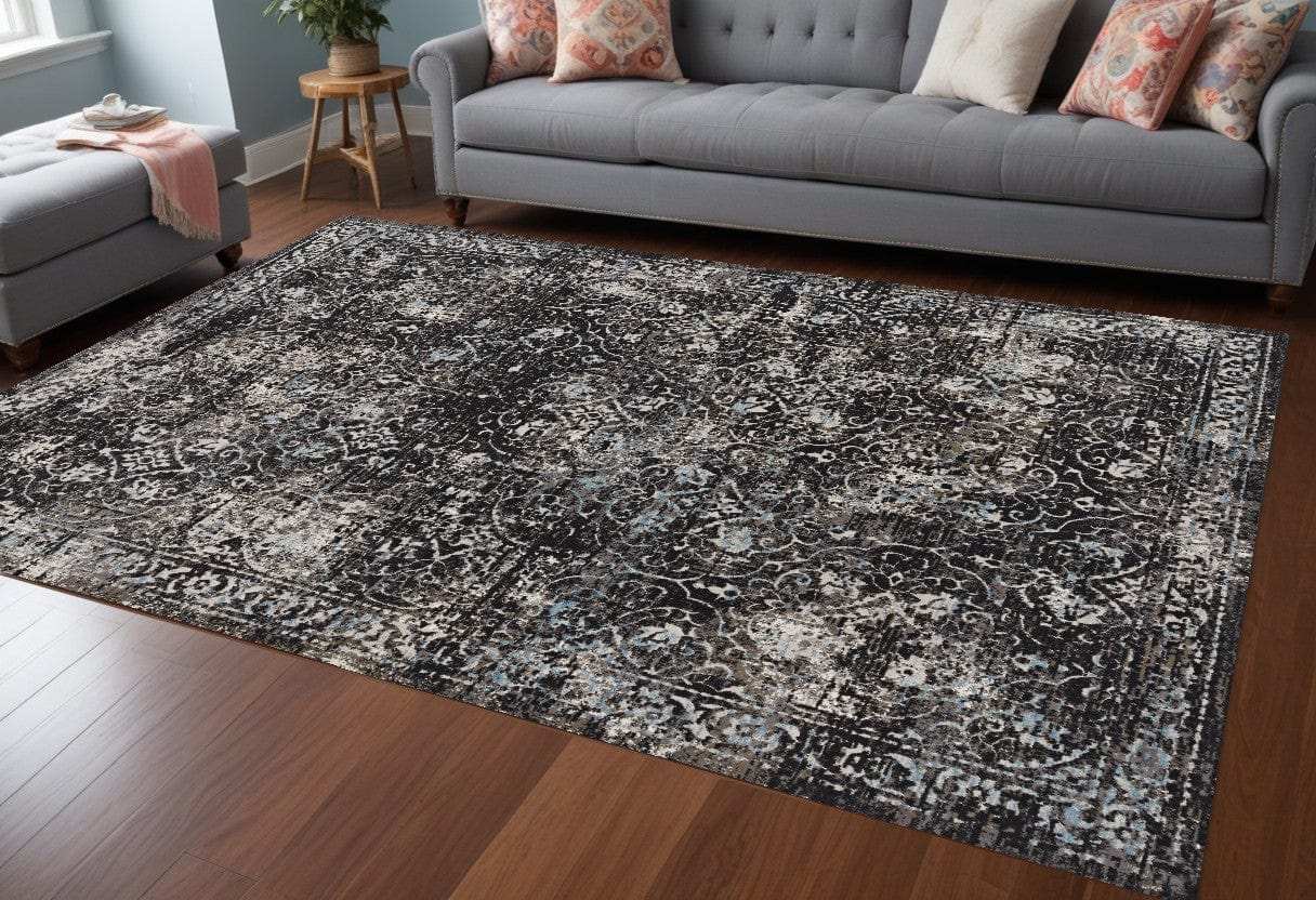 10' X 13' Black Damask Area Rug - Homeroots - Flyclothing LLC