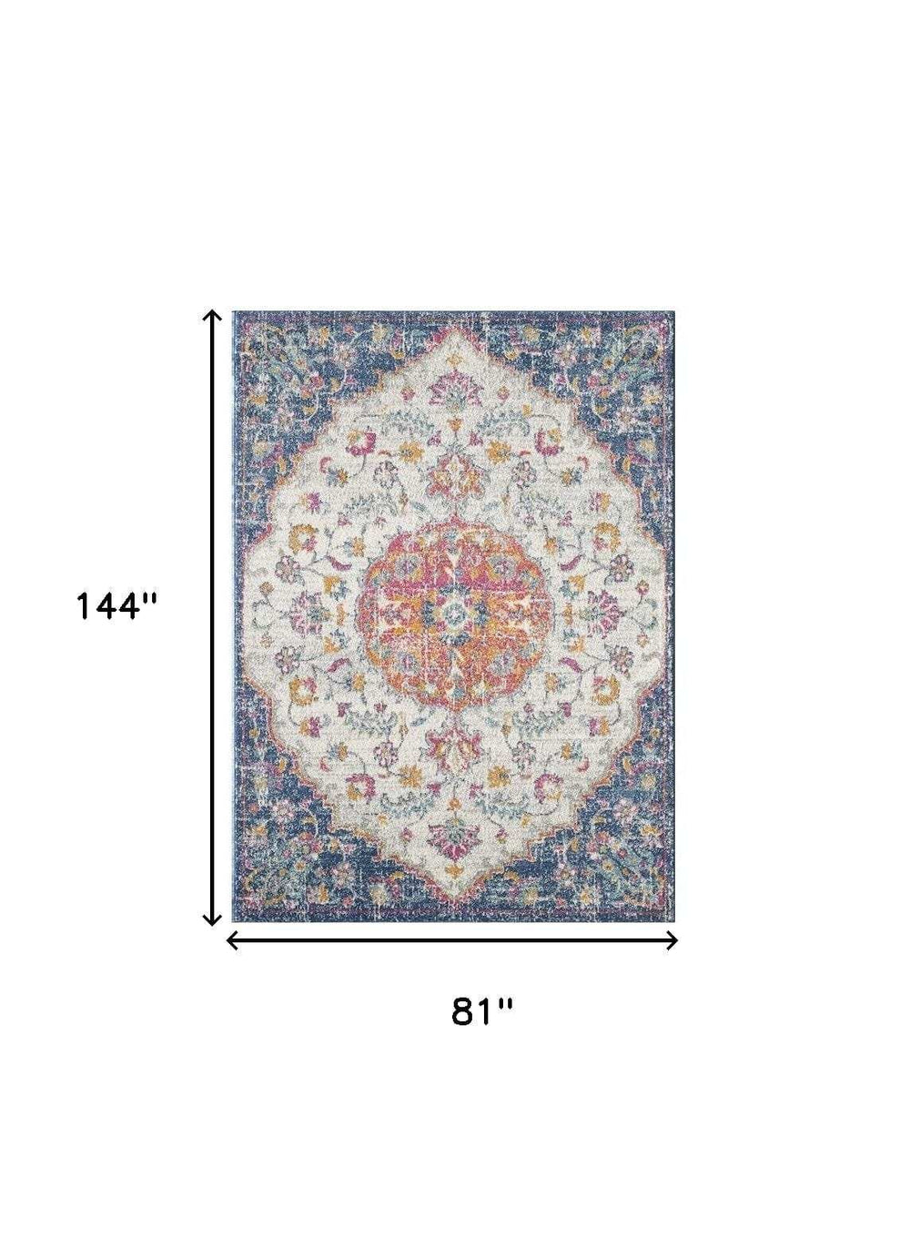 7' X 12' Navy and Ivory Floral Medallion Area Rug - Homeroots - Flyclothing LLC