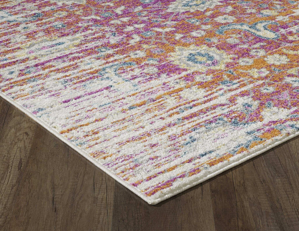 7' Ivory Pink and Orange Floral Area Rug - Homeroots - Flyclothing LLC