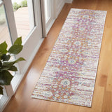 7' Ivory Pink and Orange Floral Area Rug - Homeroots