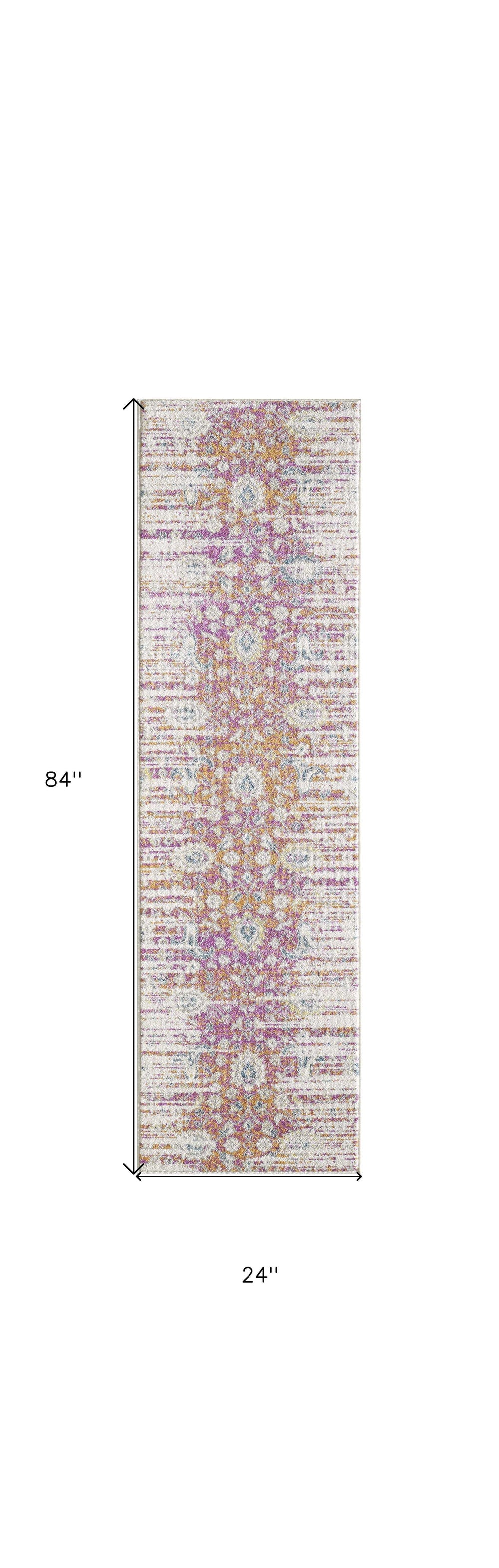 7' Ivory Pink and Orange Floral Area Rug - Homeroots - Flyclothing LLC