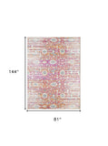 7' X 12' Ivory Pink and Orange Floral Area Rug - Homeroots