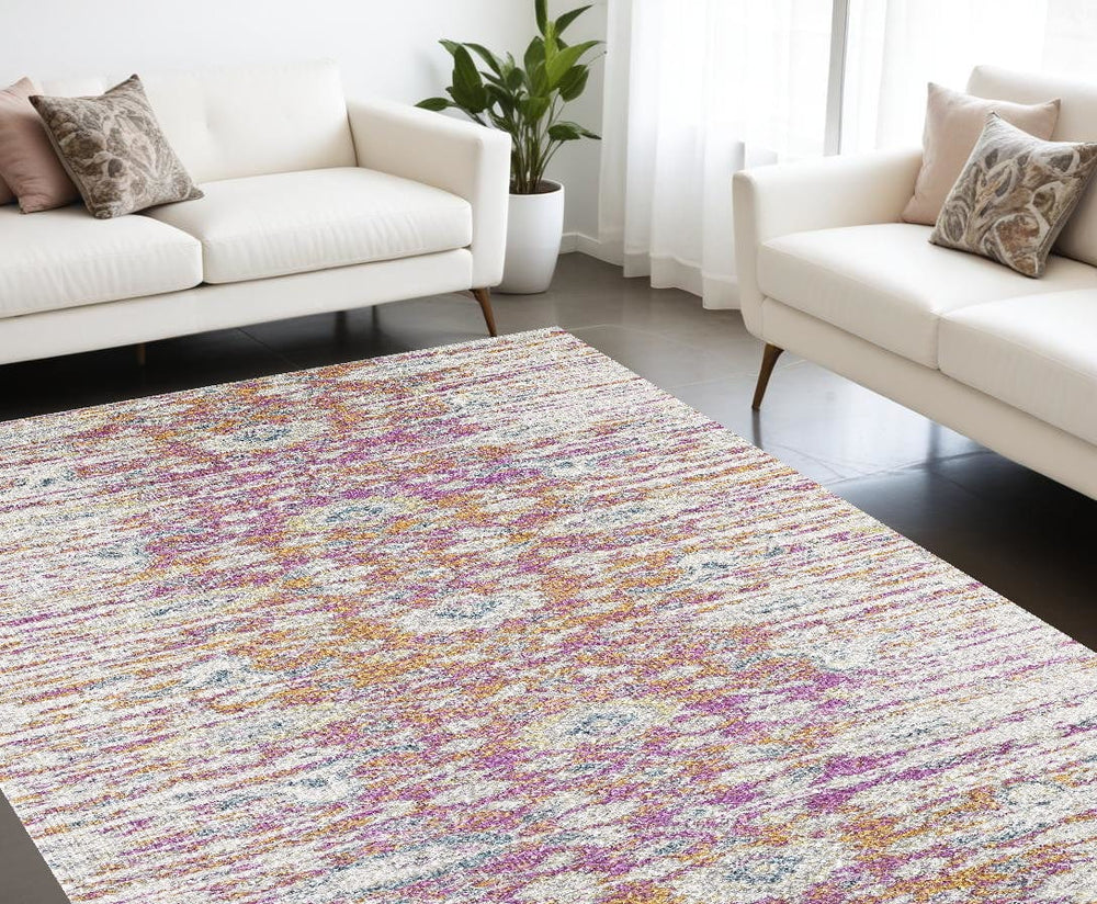 7' X 12' Ivory Pink and Orange Floral Area Rug - Homeroots
