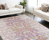 7' X 12' Ivory Pink and Orange Floral Area Rug - Homeroots