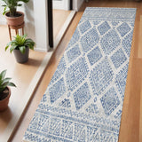 7' X 7' Ivory and Blue Runner Rug - Homeroots