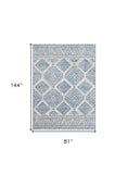 7' X 12' Ivory and Blue Geometric Area Rug - Homeroots