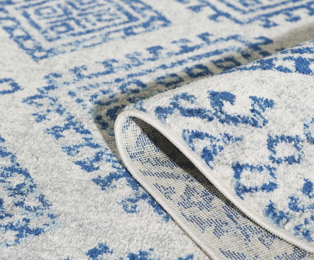 7' X 12' Ivory and Blue Geometric Area Rug - Homeroots - Flyclothing LLC