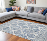 7' X 12' Ivory and Blue Geometric Area Rug - Homeroots