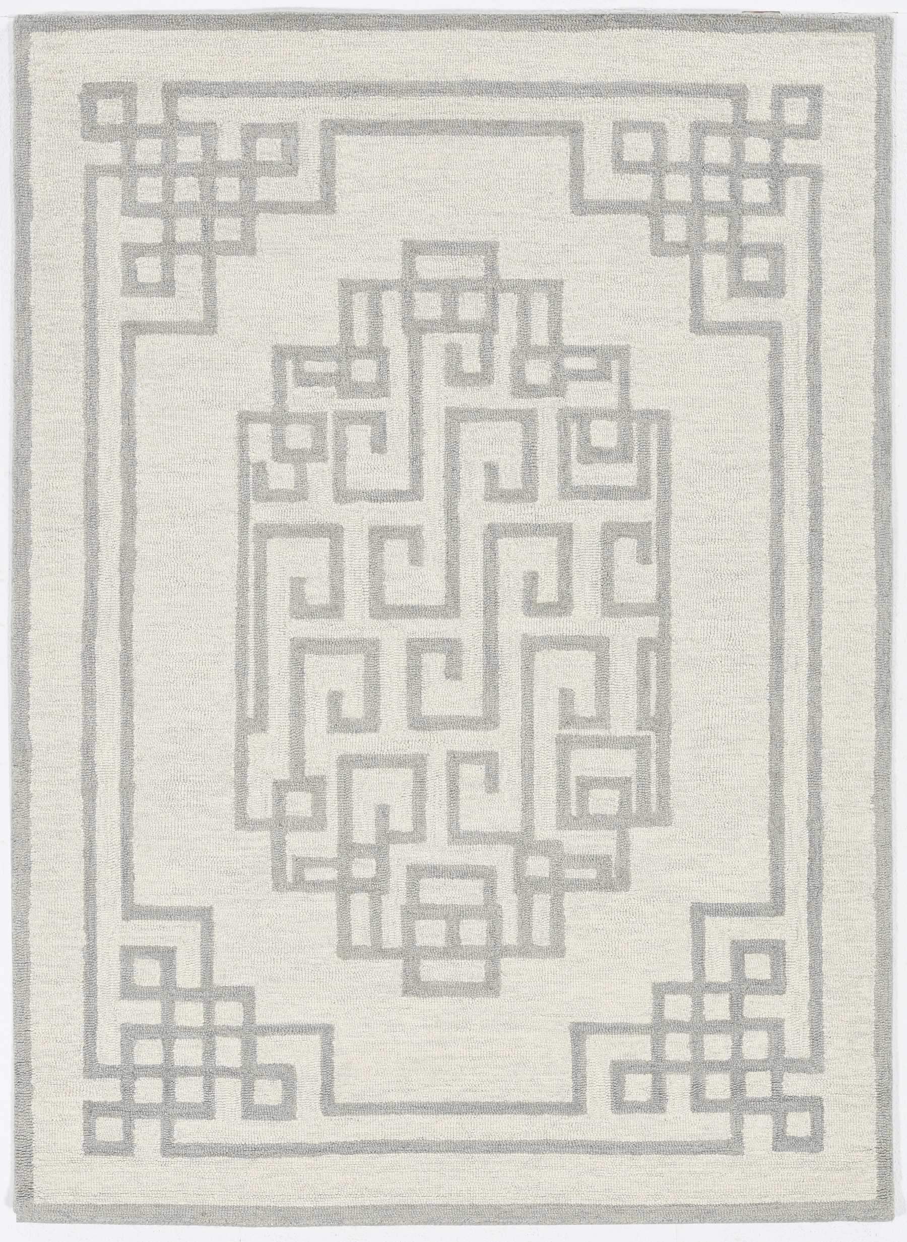 3' X 5' Ivory Grey Geometric Bordered Wool Area Rug - Homeroots - Flyclothing LLC