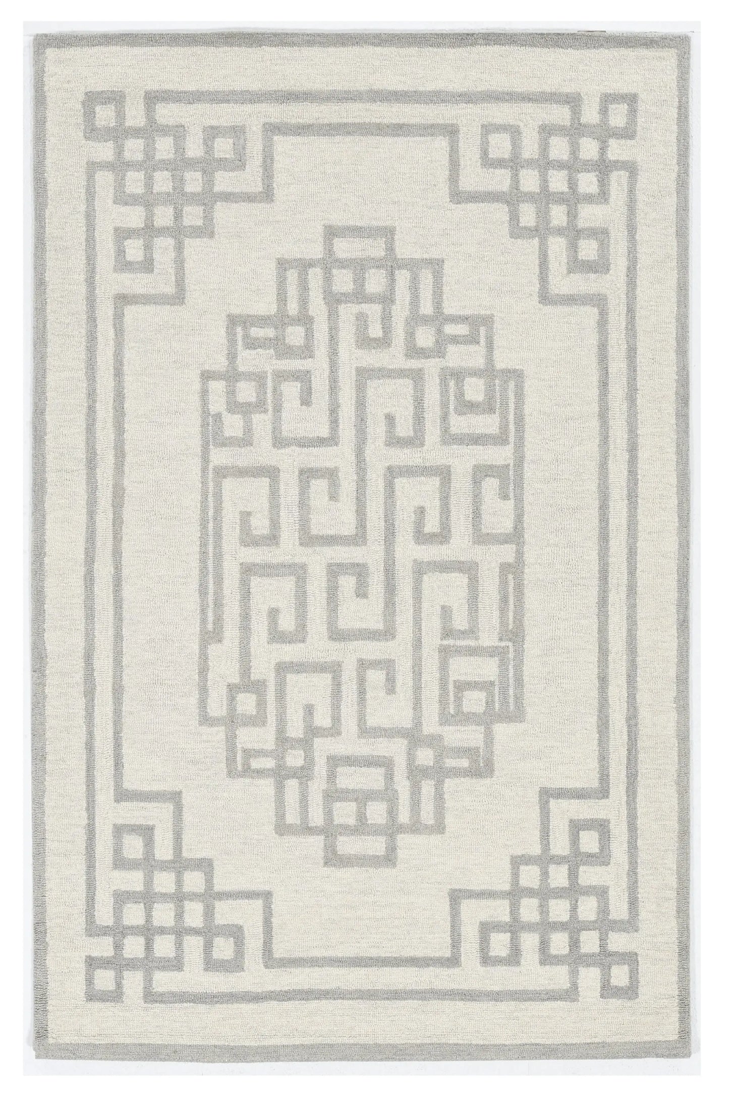 5' X 7' Ivory Grey Hand Tufted Bordered Greek Key Indoor Area Rug - Homeroots - Flyclothing LLC
