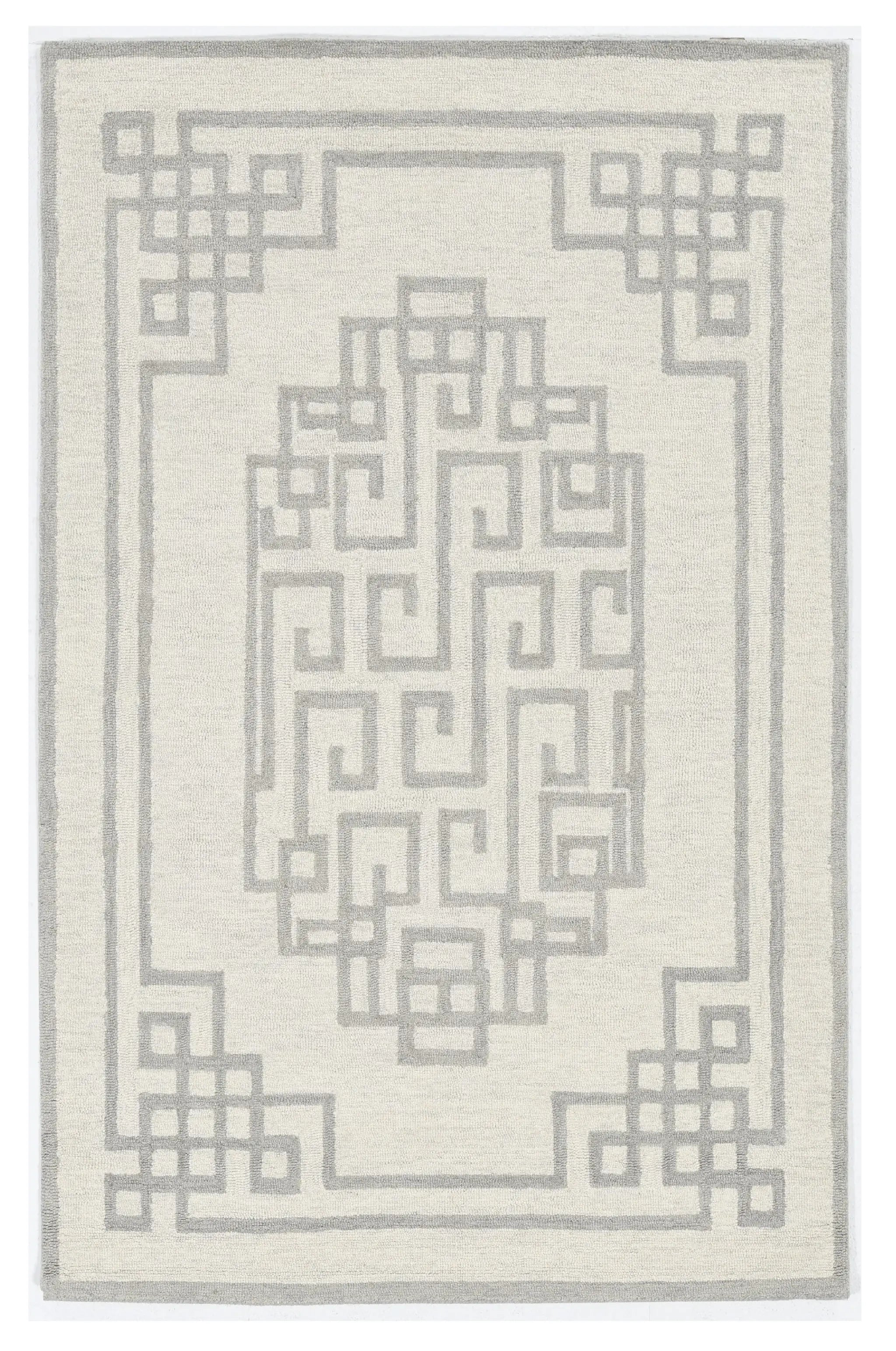 5' X 7' Ivory Grey Hand Tufted Bordered Greek Key Indoor Area Rug - Homeroots - Flyclothing LLC