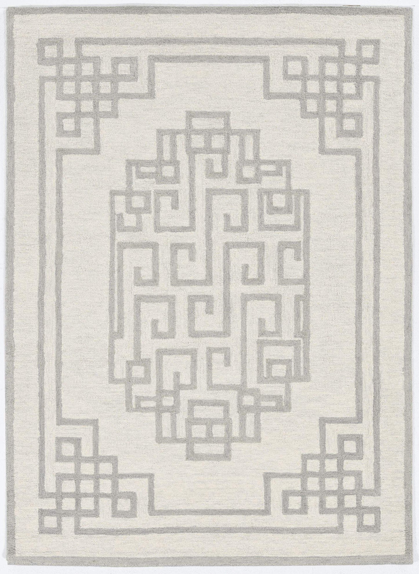5' X 7' Ivory Grey Hand Tufted Bordered Greek Key Indoor Area Rug - Homeroots - Flyclothing LLC