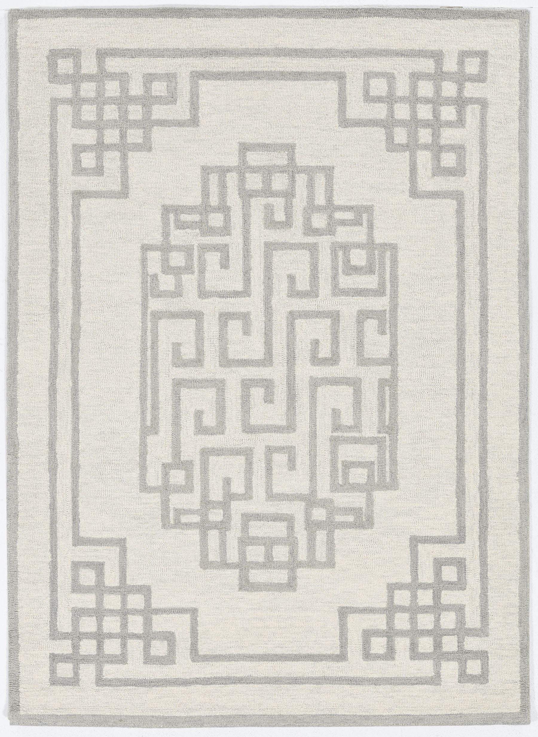 5' X 7' Ivory Grey Hand Tufted Bordered Greek Key Indoor Area Rug - Homeroots - Flyclothing LLC