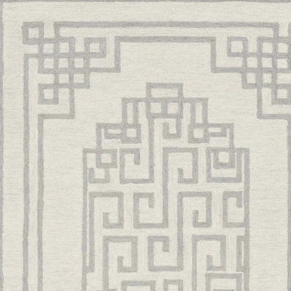 5' X 7' Ivory Grey Hand Tufted Bordered Greek Key Indoor Area Rug - Homeroots - Flyclothing LLC